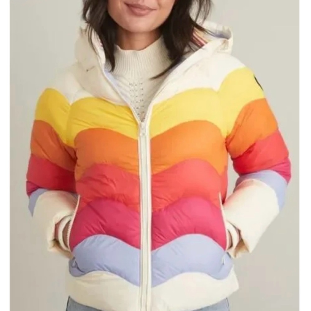 Marine Layer x LF Apres Puffer Jacket • Sz L •Antique White Multicolor Rare NWOT